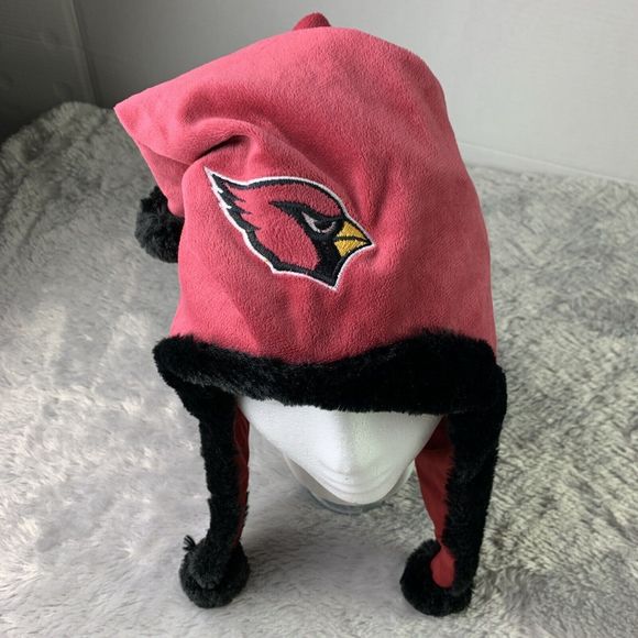 Arizona Cardinals Hat Ear Flaps Poms Winter Red Black Forever Collectibles NFL - Picture 1 of 10